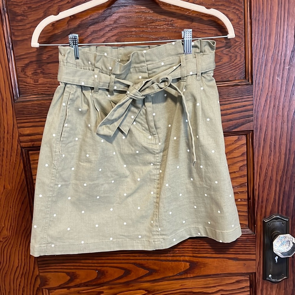 Small Green and white polka dot paper bag skirt